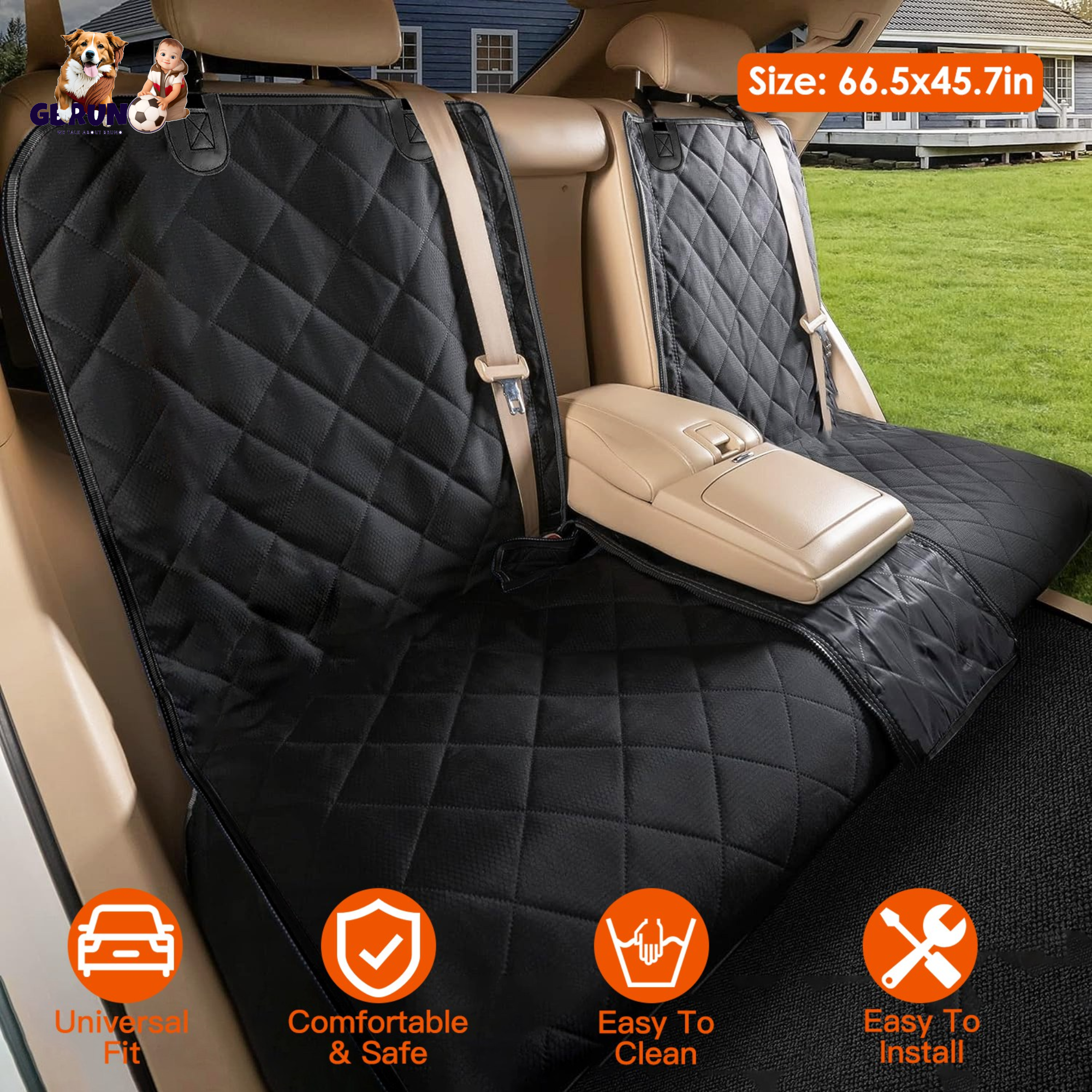 Dog Car Seat Cover with Seat Belt Attachment, Universal Fit