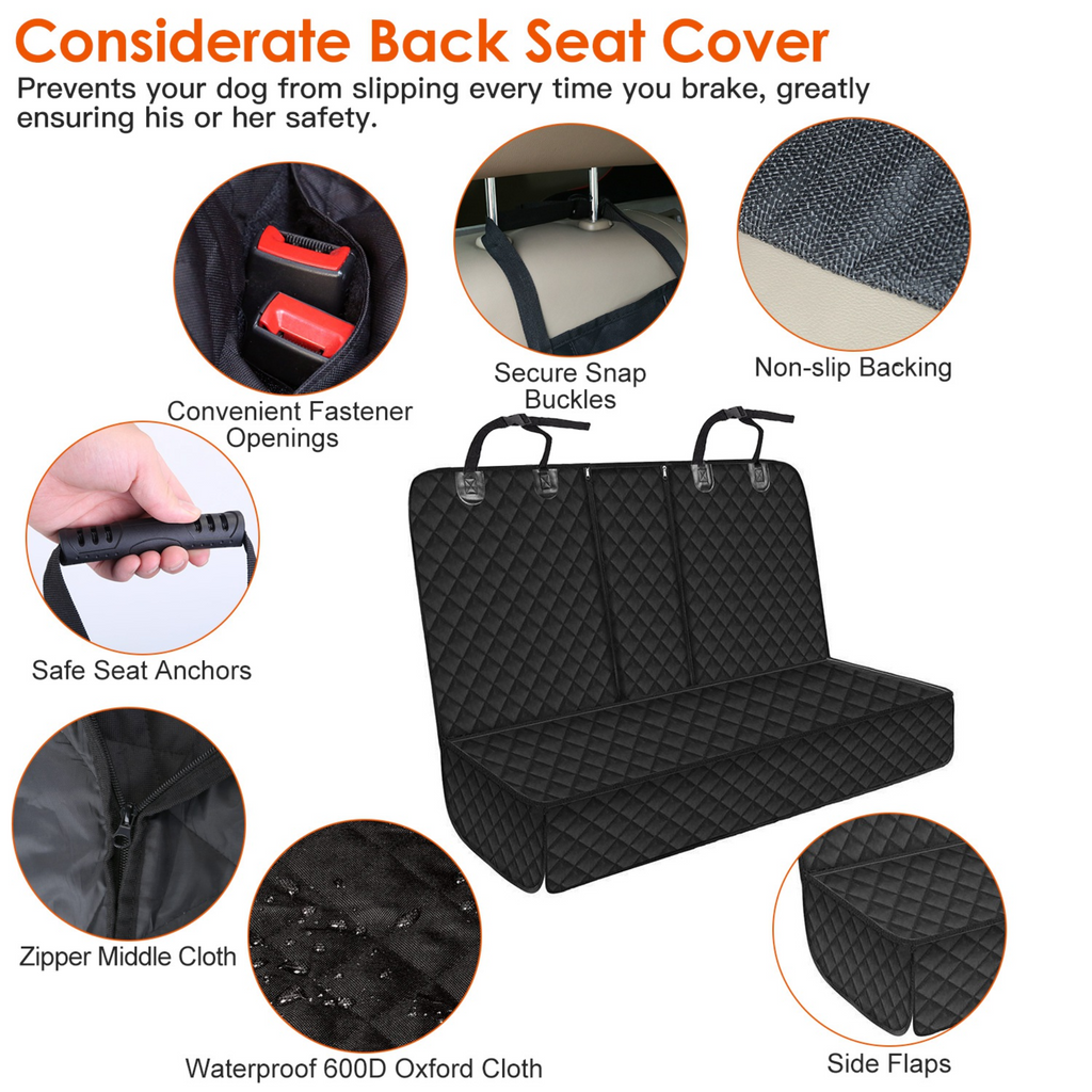 Dog Car Seat Cover with Seat Belt Attachment, Universal Fit