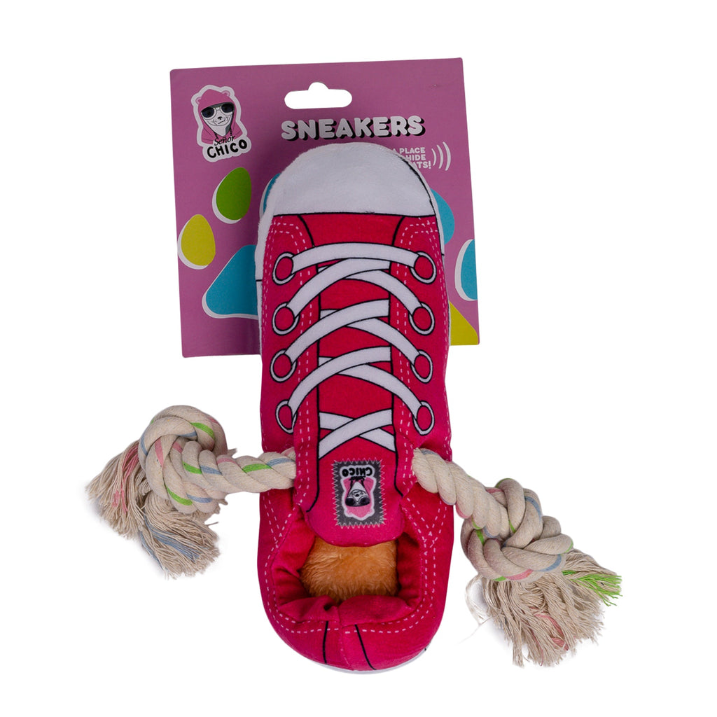 Squeaky Comfort Plush Sneaker Dog Toy – Pink