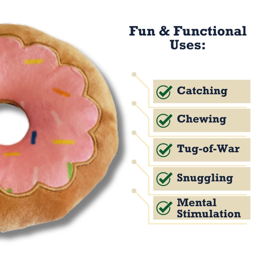 Strawberry Donut Plush Dog Toy, 5.7" for Small to Medium Dogs