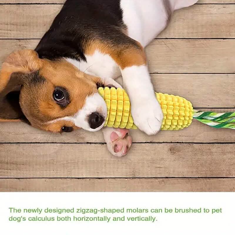 Puppy Dog Chew Toy with Squeaker, Textured Corn Shape, 5.8 Inch