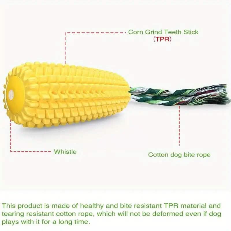 Puppy Dog Chew Toy with Squeaker, Textured Corn Shape, 5.8 Inch