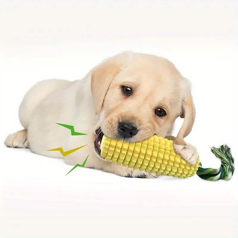 Puppy Dog Chew Toy with Squeaker, Textured Corn Shape, 5.8 Inch