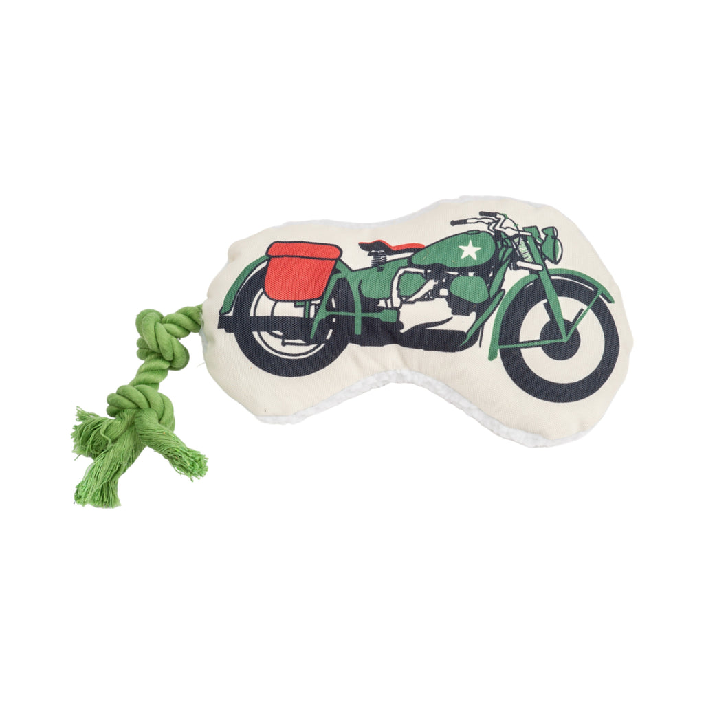 Retro Army Motorcycle Plush Dog Toy with Rope Handle, Medium/Large
