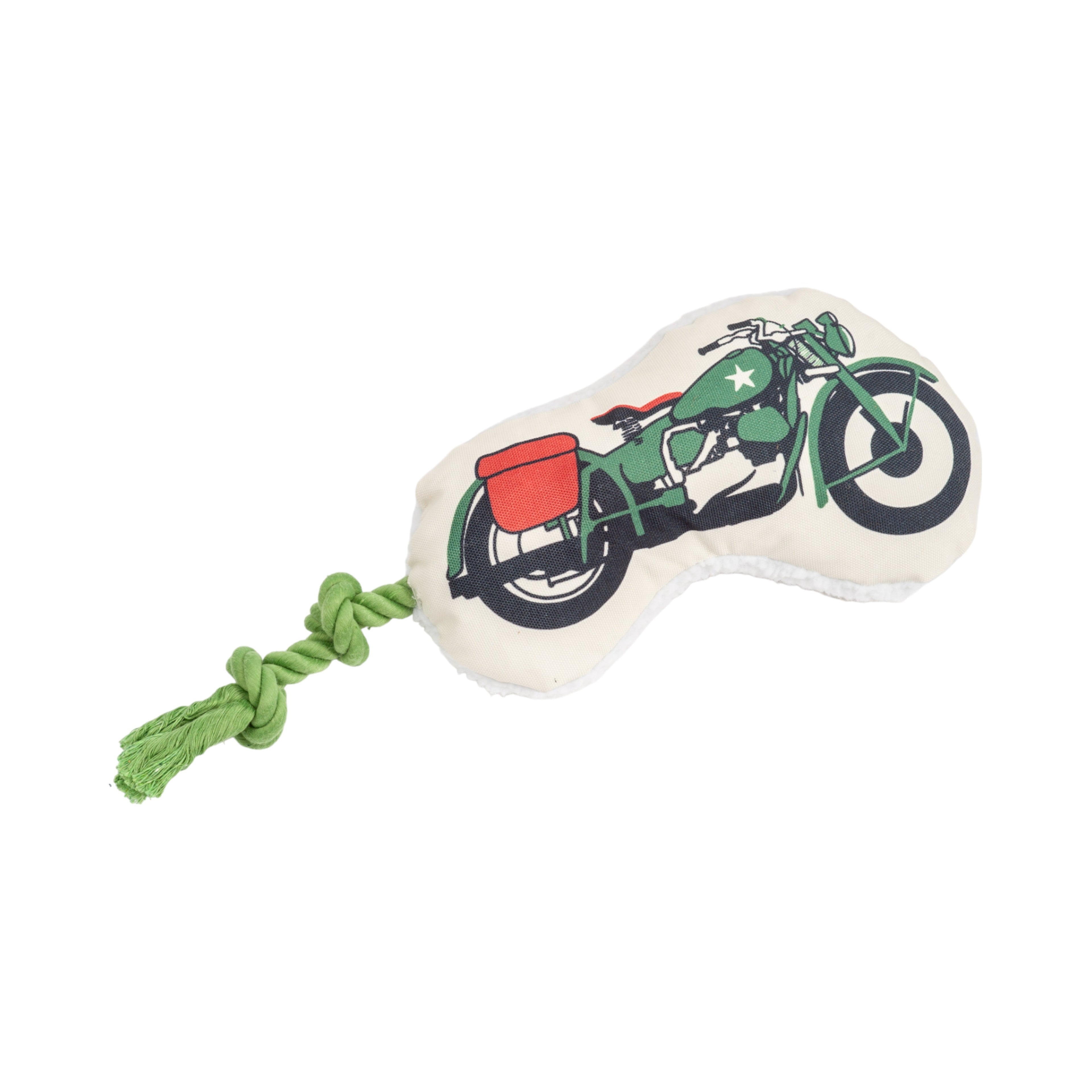 Retro Army Motorcycle Plush Dog Toy with Rope Handle, Medium/Large