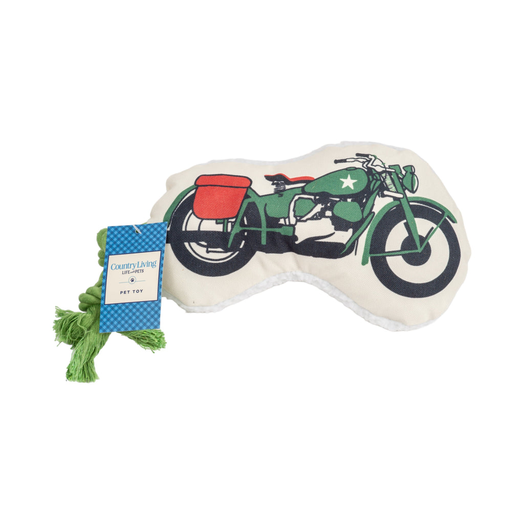 Retro Army Motorcycle Plush Dog Toy with Rope Handle, Medium/Large