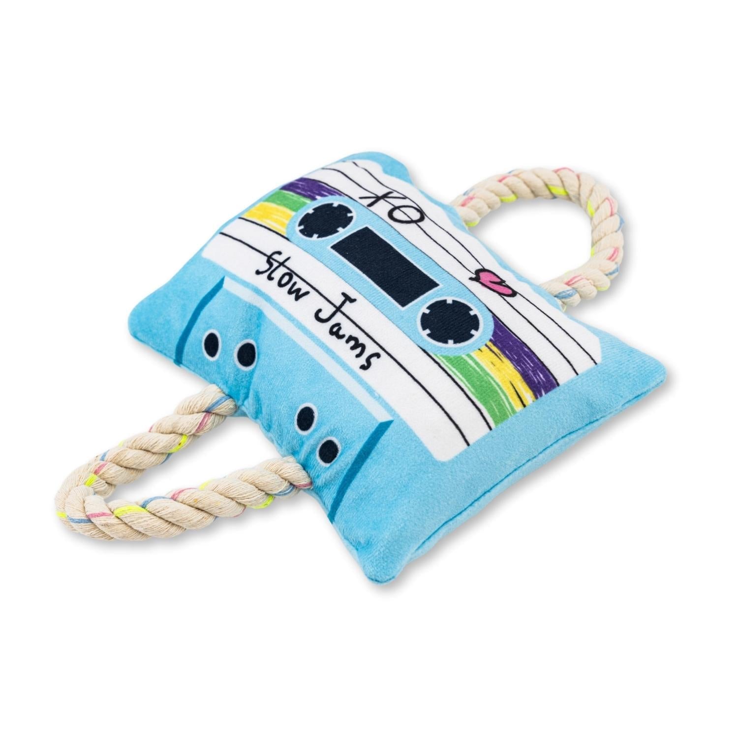 Retro Cassette Tape Plush Dog Toy with Squeaker and Crinkle