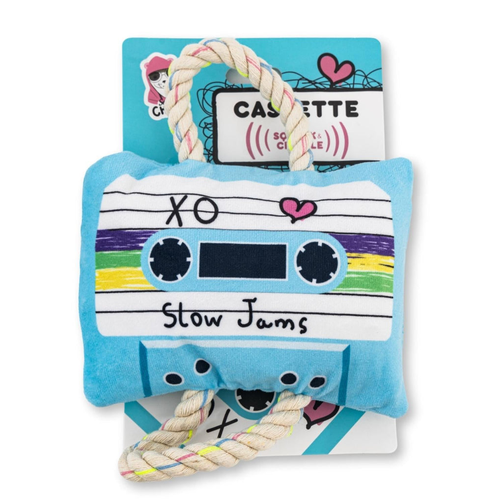 Retro Cassette Tape Plush Dog Toy with Squeaker and Crinkle