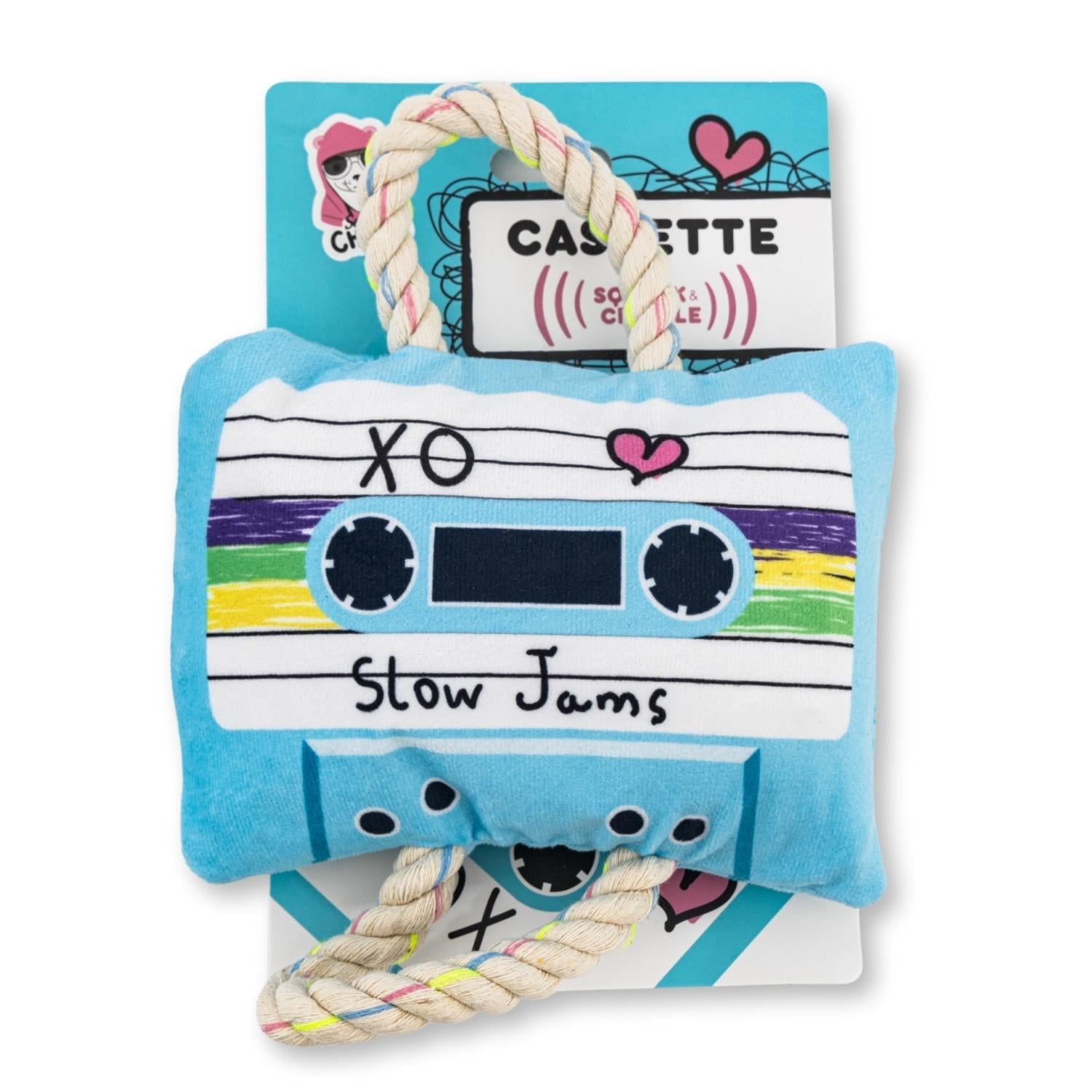 Retro Cassette Tape Plush Dog Toy with Squeaker and Crinkle