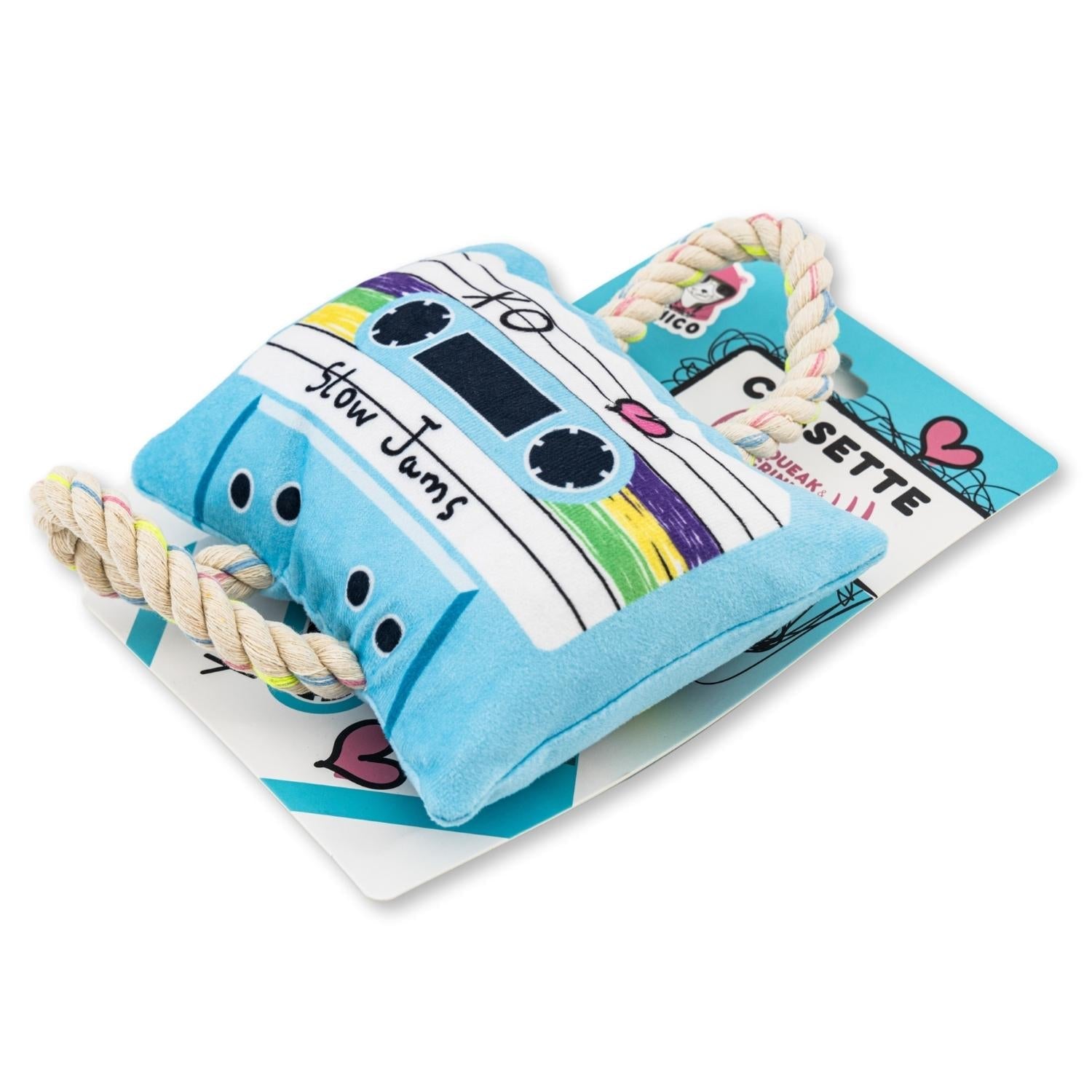 Retro Cassette Tape Plush Dog Toy with Squeaker and Crinkle