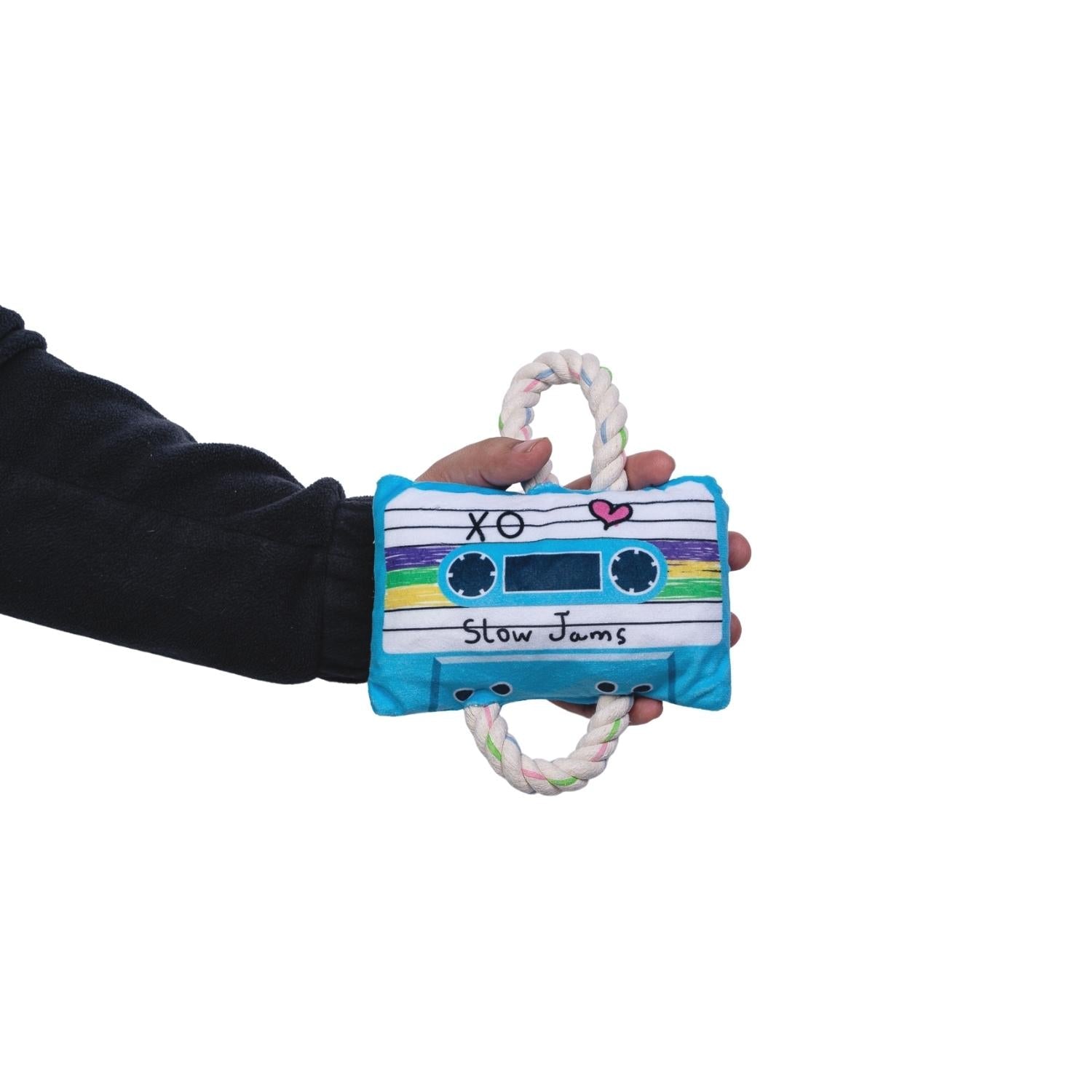 Retro Cassette Tape Plush Dog Toy with Squeaker and Crinkle
