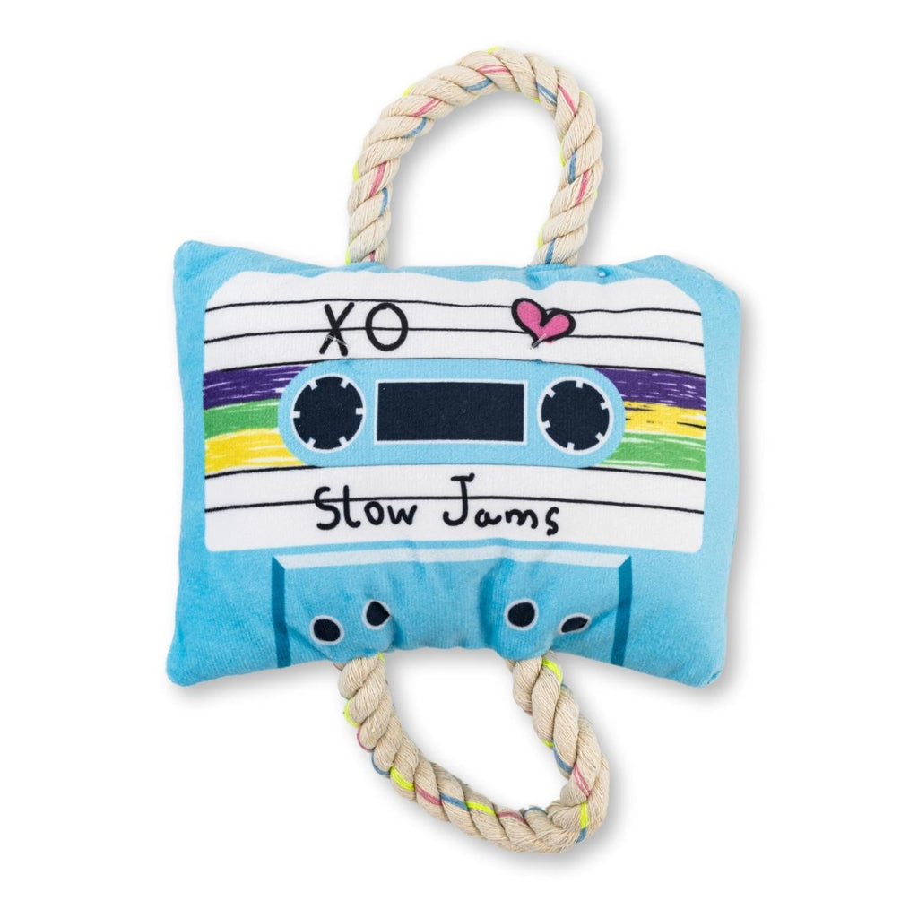 Retro Cassette Tape Plush Dog Toy with Squeaker and Crinkle
