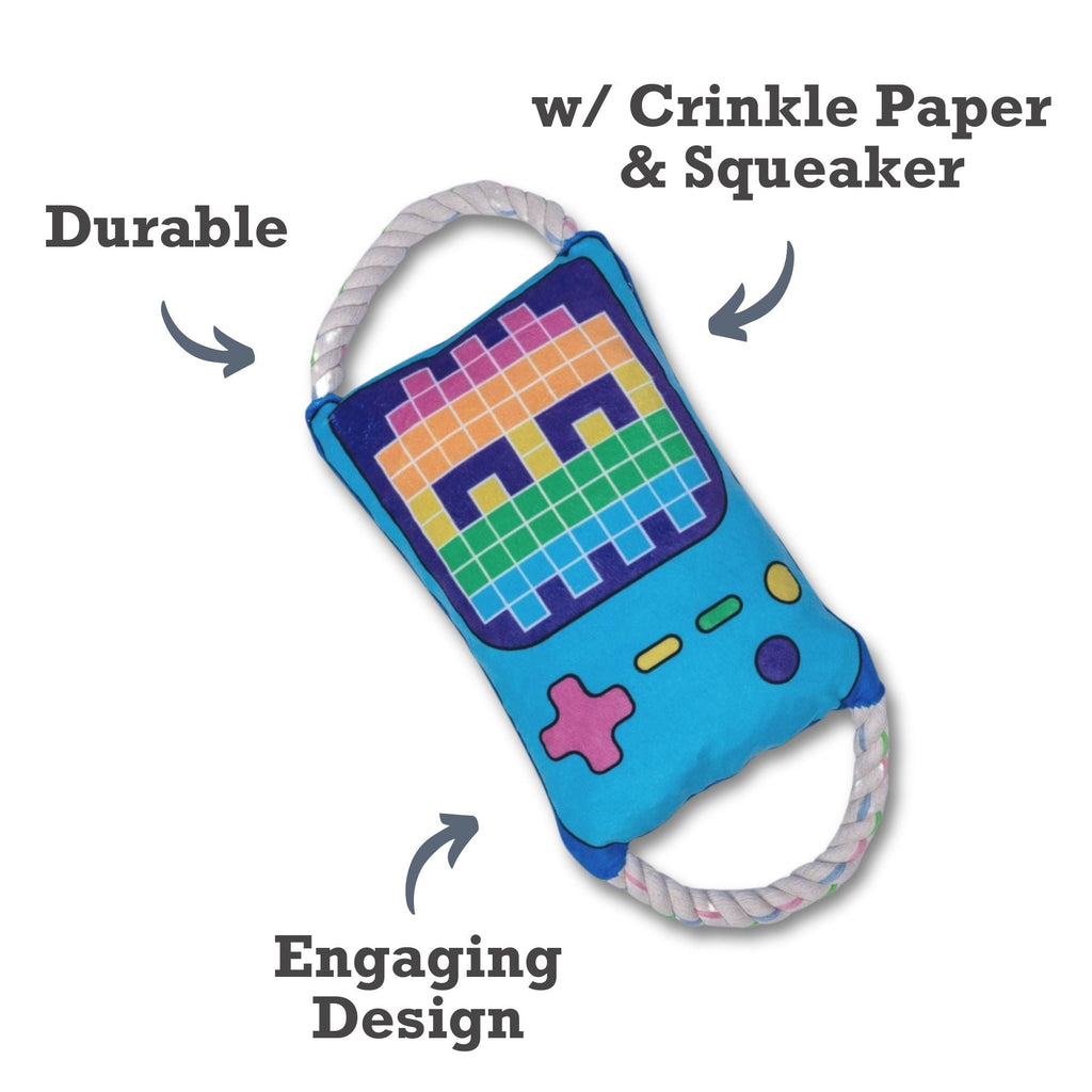 Retro Gamer Plush Dog Toy with Crinkle and Squeaker