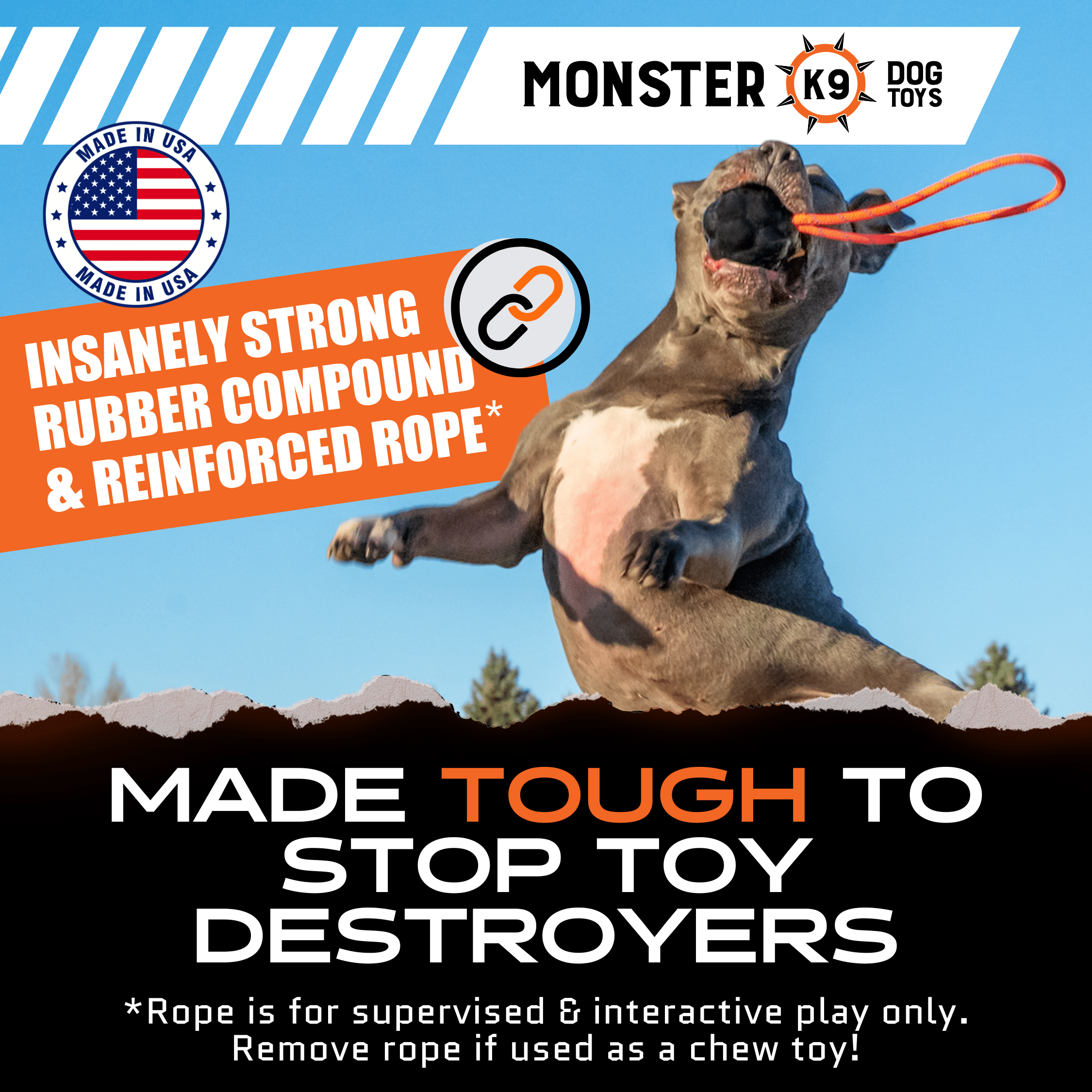 Heavy-Duty Natural Rubber Dog Toy with Rope Handle