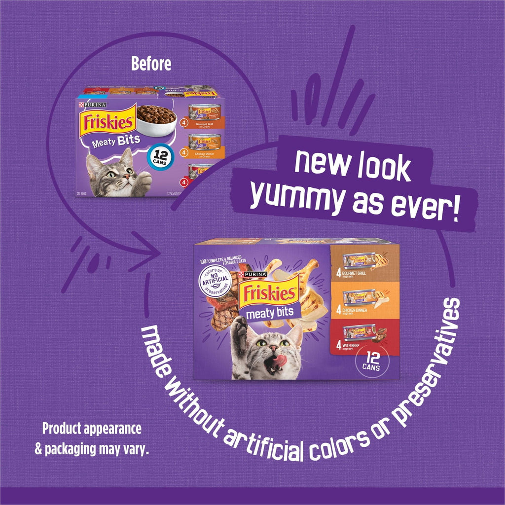 BestBy09/27 Friskies Gravy Variety Pack Meaty Bits Wet Cat Food 12 Pack 5.5oz