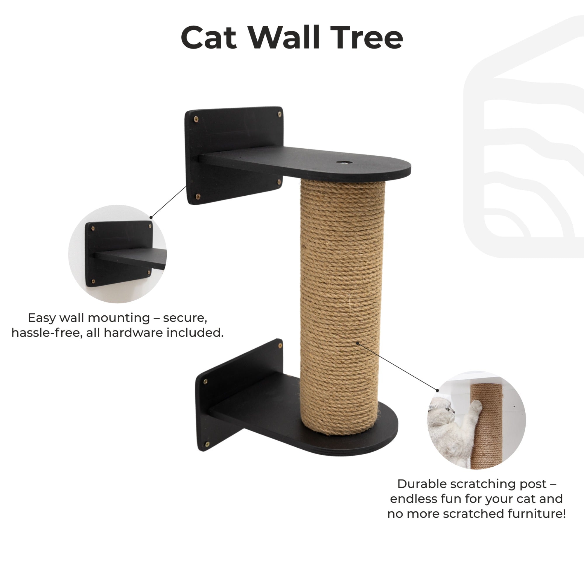Small Cat Tree – Black, Plywood and Felt, Compact Design