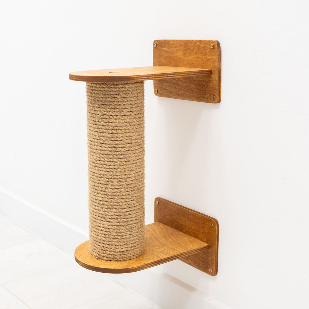 Small Cat Tree – Oak Finish, Plywood and Sisal Scratching Post