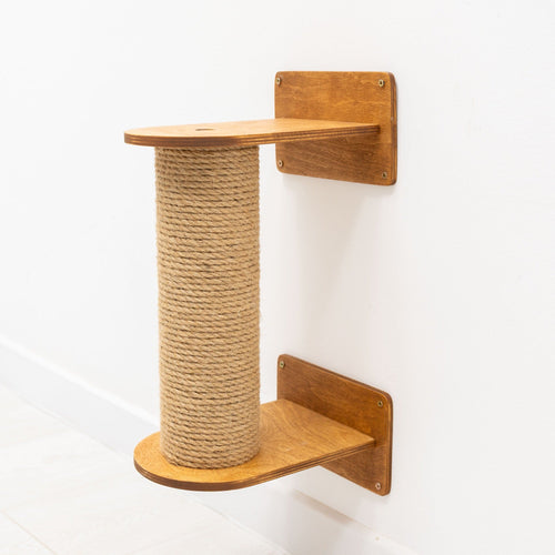 Small Cat Tree – Oak Finish, Plywood and Sisal Scratching Post