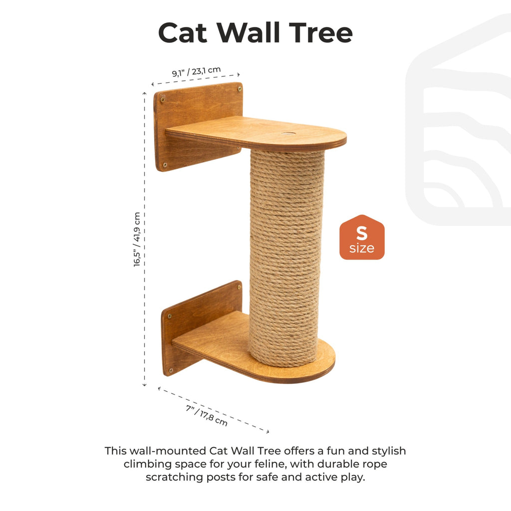 Small Cat Tree – Oak Finish, Plywood and Sisal Scratching Post