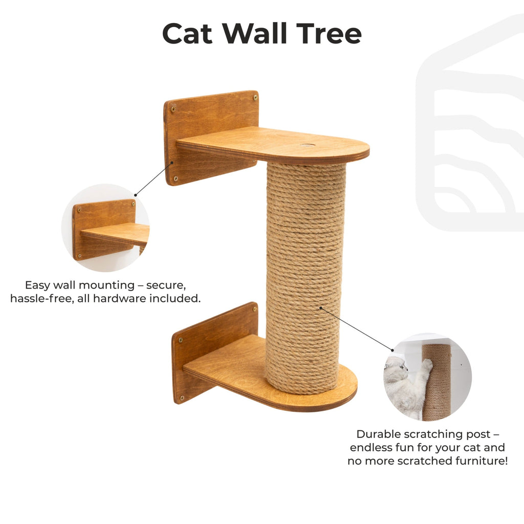 Small Cat Tree – Oak Finish, Plywood and Sisal Scratching Post