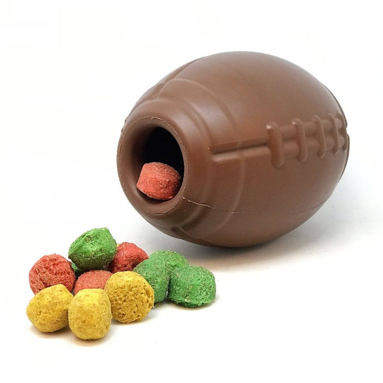 Football-Shaped Natural Rubber Dog Chew Toy & Treat Dispenser, Brown
