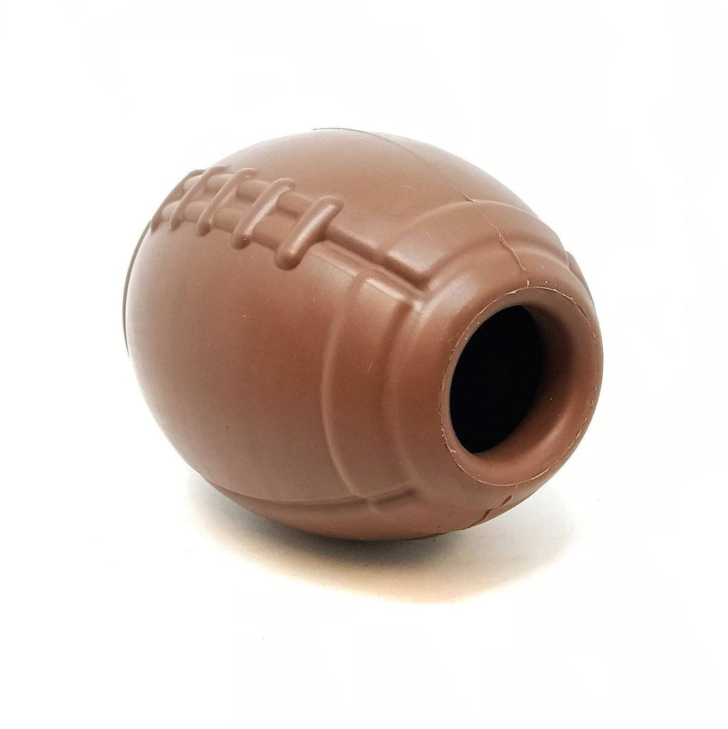 Football-Shaped Natural Rubber Dog Chew Toy & Treat Dispenser, Brown