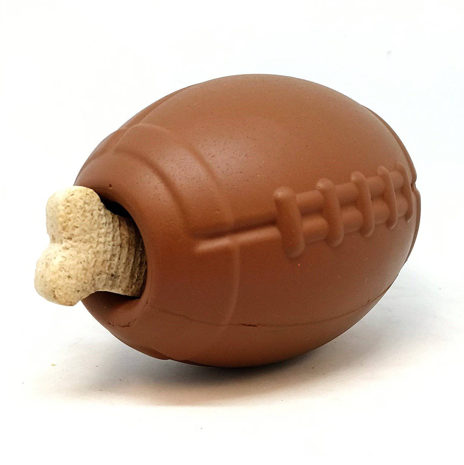 Football-Shaped Natural Rubber Dog Chew Toy & Treat Dispenser, Brown