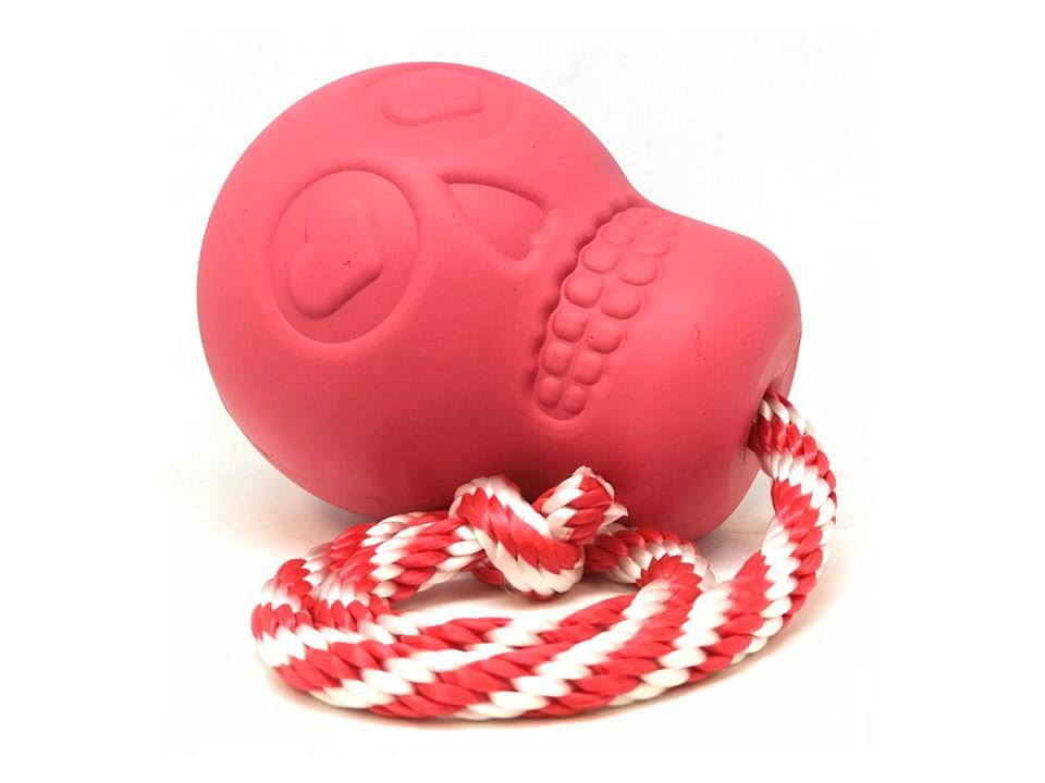 USA-K9 Skull Dog Chew Toy & Treat Dispenser, Large, Pink Rubber