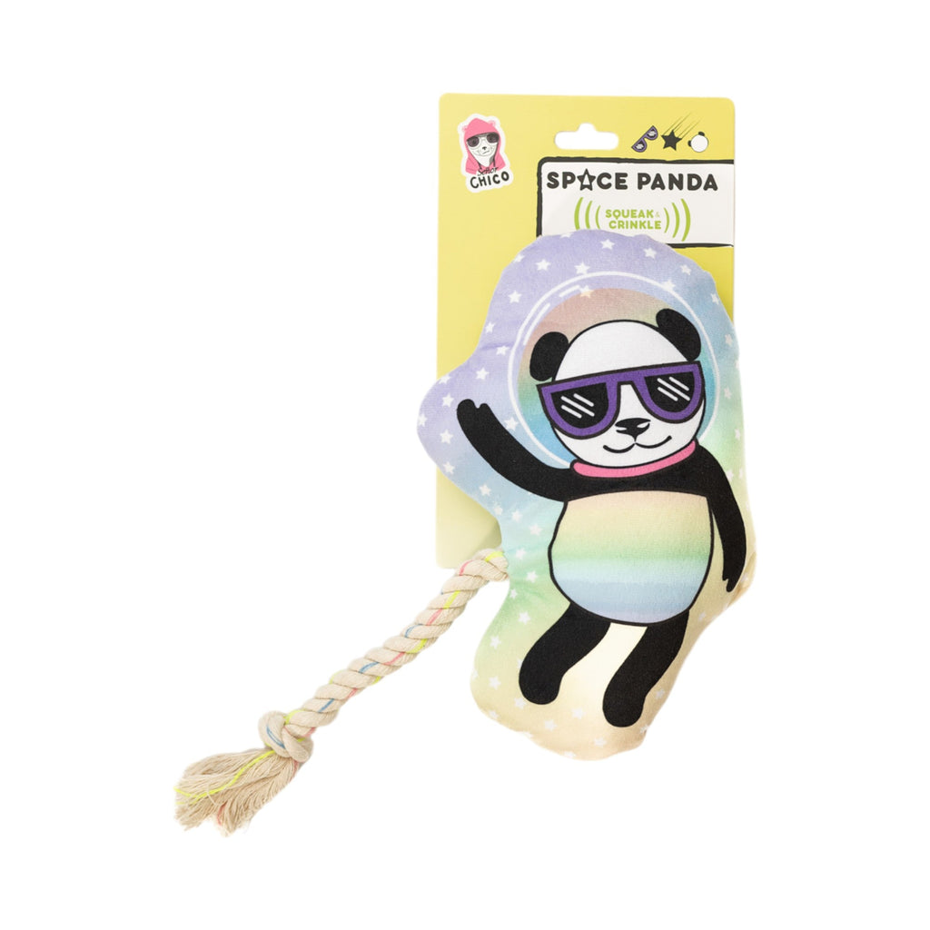 Space Panda Plush Dog Toy with Squeaker and Crinkle Body