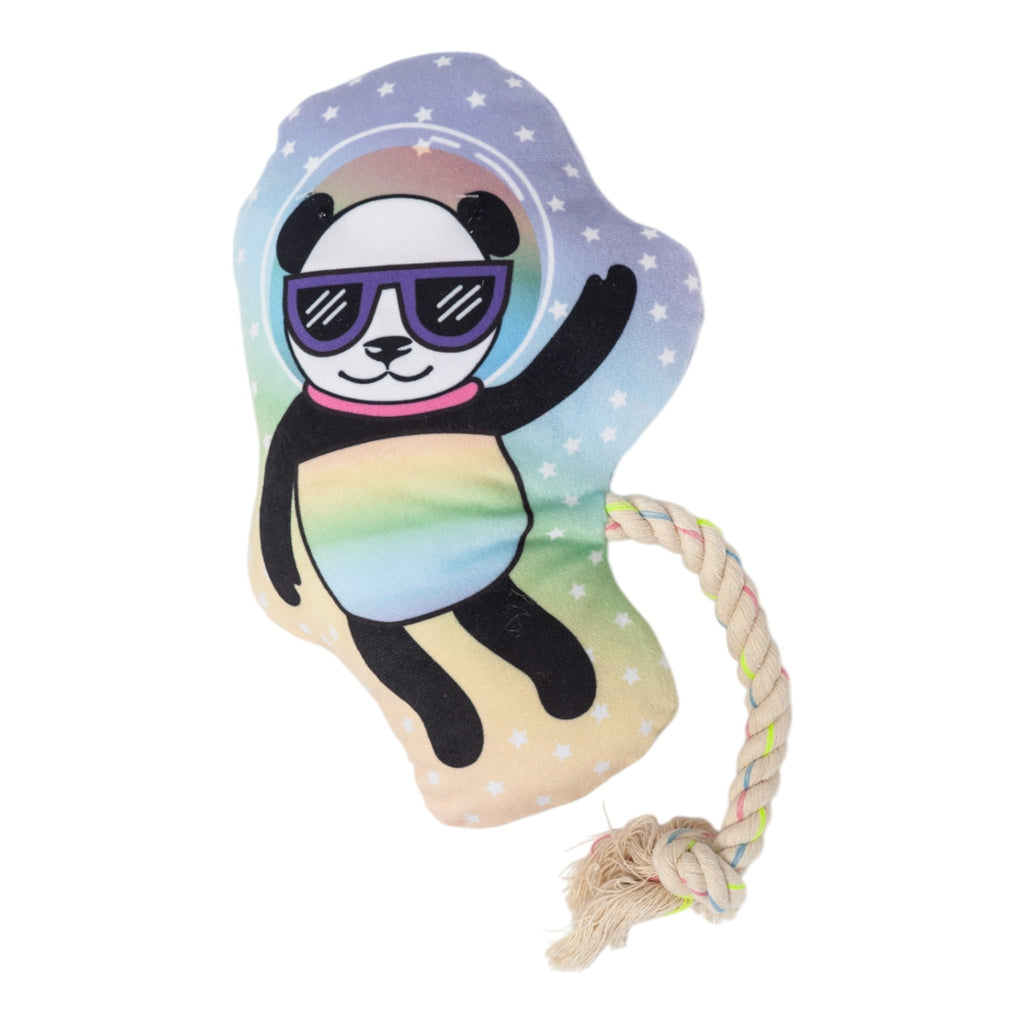 Space Panda Plush Dog Toy with Squeaker and Crinkle Body