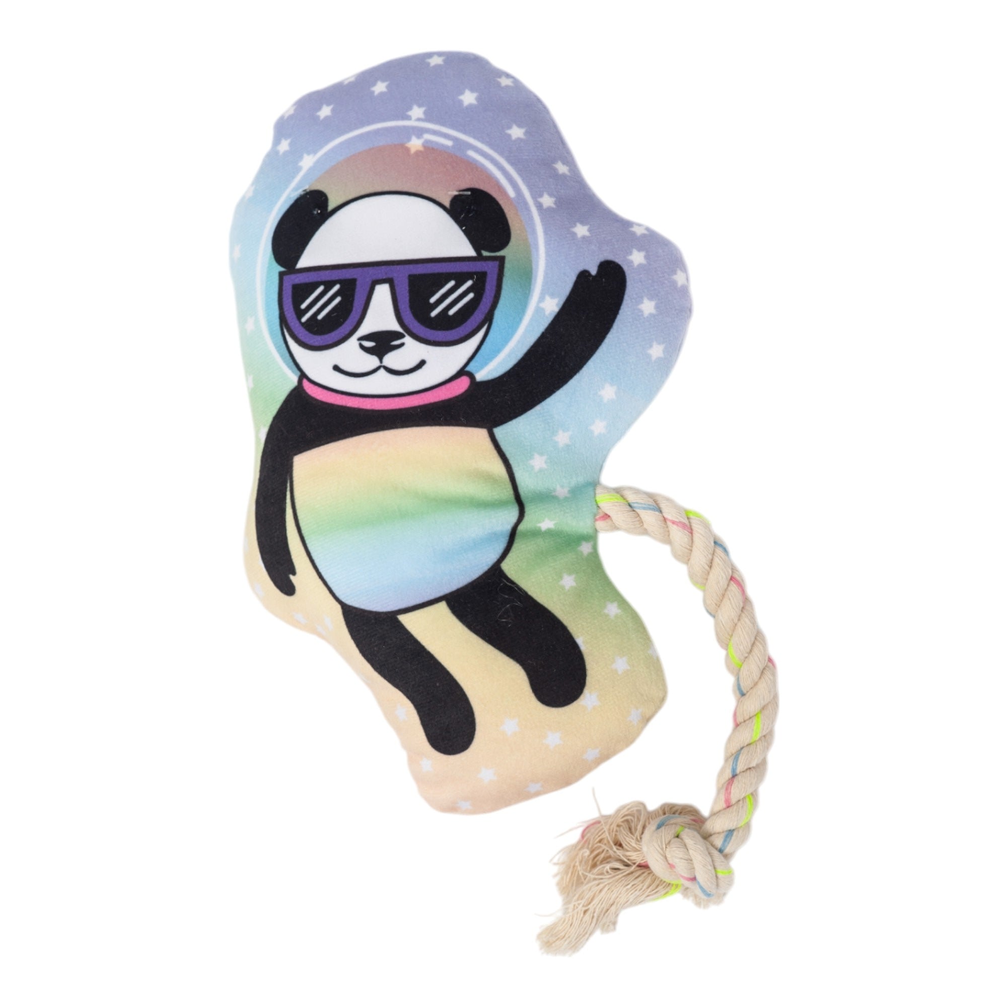 Space Panda Plush Dog Toy with Squeaker and Crinkle Body