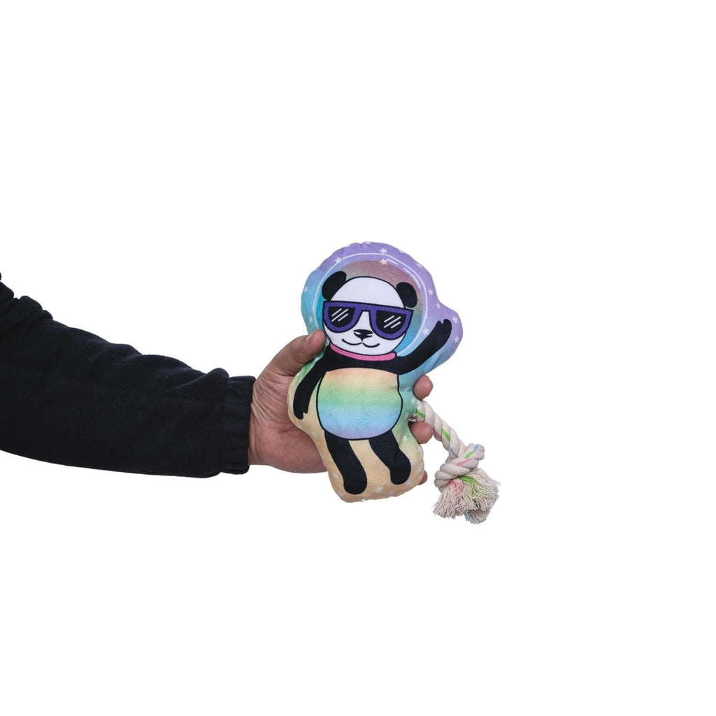 Space Panda Plush Dog Toy with Squeaker and Crinkle Body