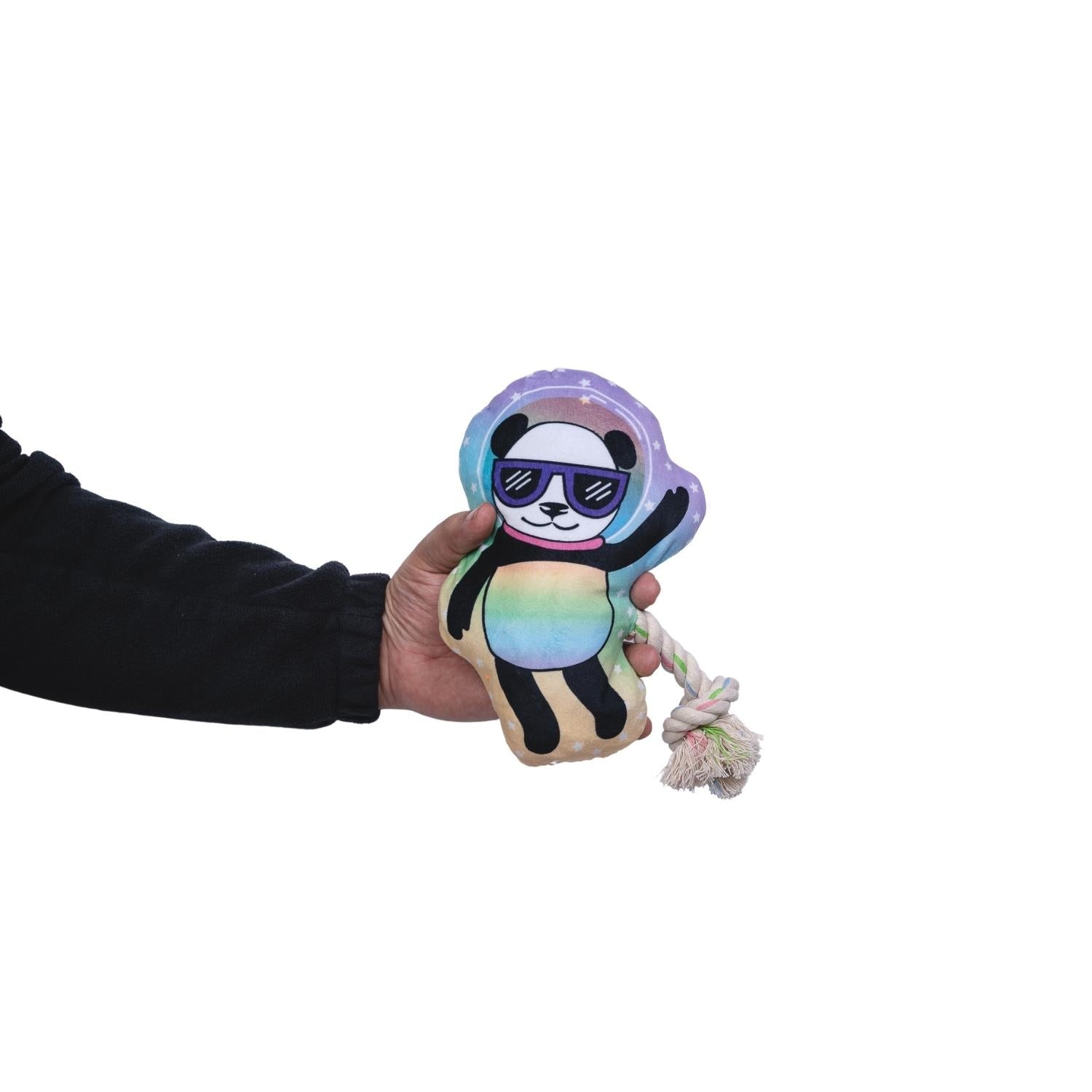 Space Panda Plush Dog Toy with Squeaker and Crinkle Body
