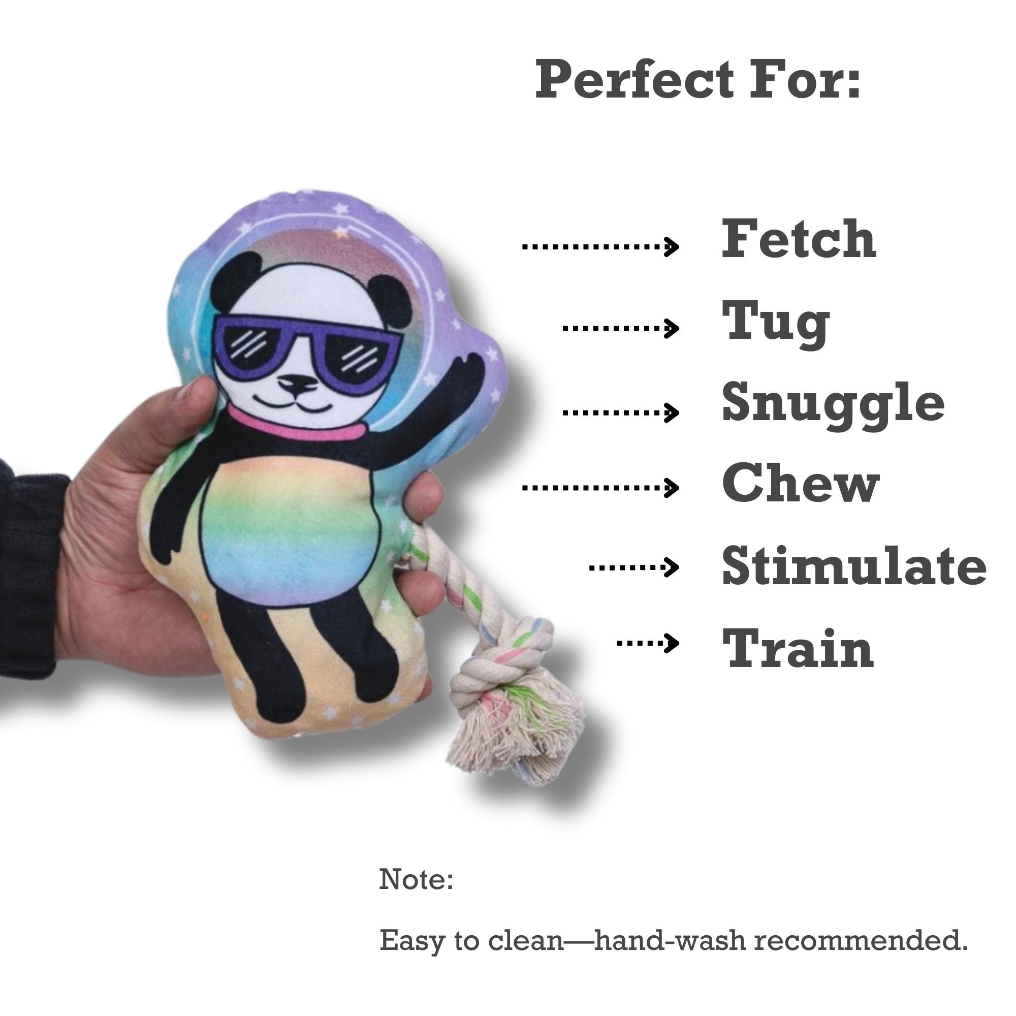 Space Panda Plush Dog Toy with Squeaker and Crinkle Body