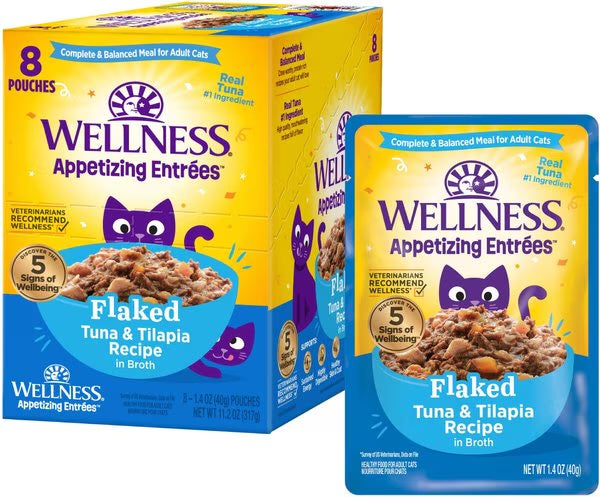Wellness Tuna & Tilapia Grain-Free Flaked Wet Cat Food for Adults