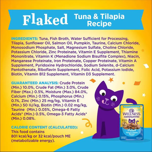 Wellness Tuna & Tilapia Grain-Free Flaked Wet Cat Food for Adults