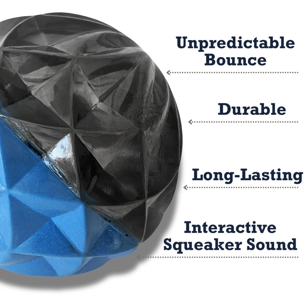 Geometric Textured Rubber Ball Chew Toy with Squeaker for Dogs