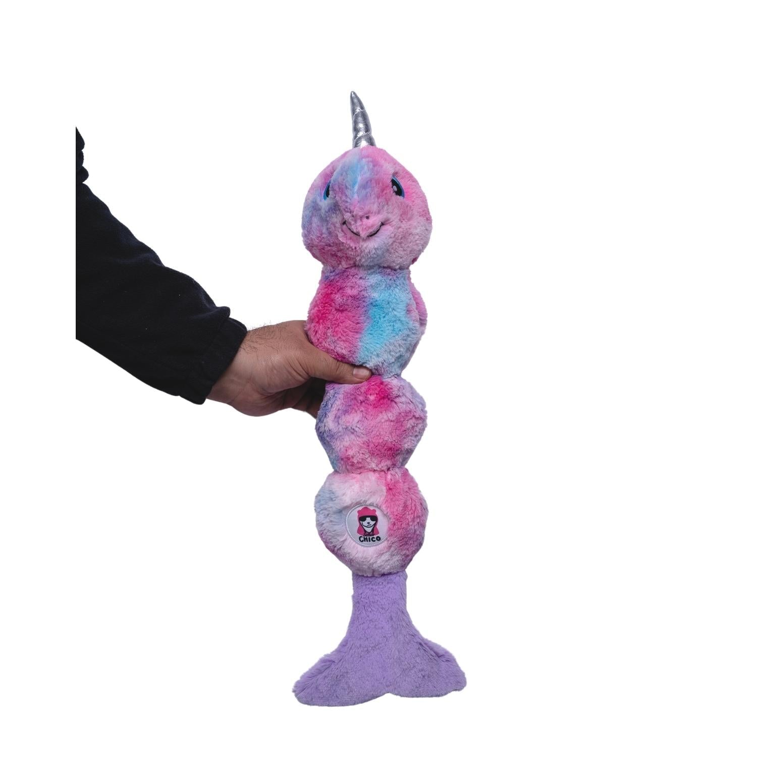 Tie Dye Skinny Narwhal Plush Dog Toy for Medium & Large Dogs