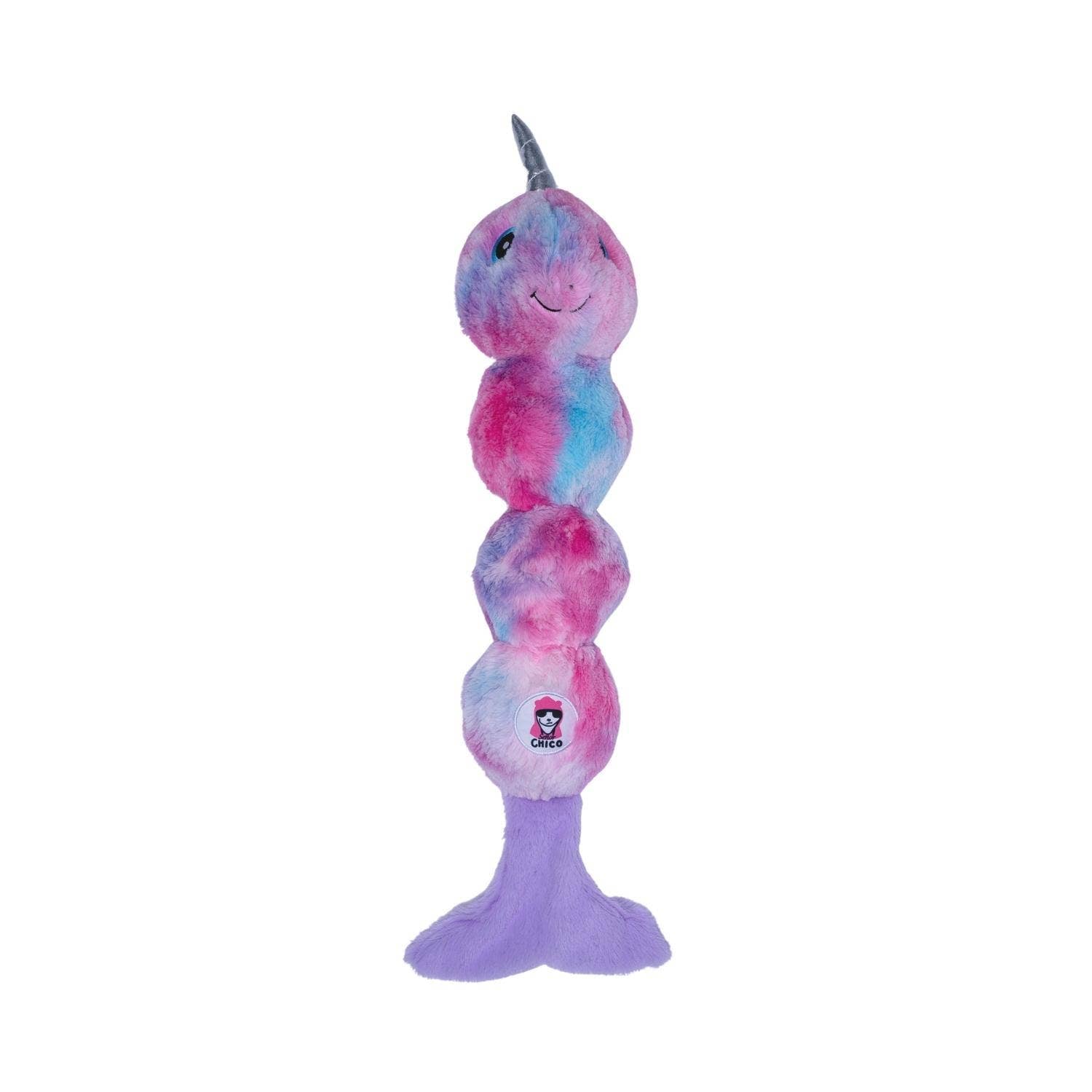 Tie Dye Skinny Narwhal Plush Dog Toy for Medium & Large Dogs