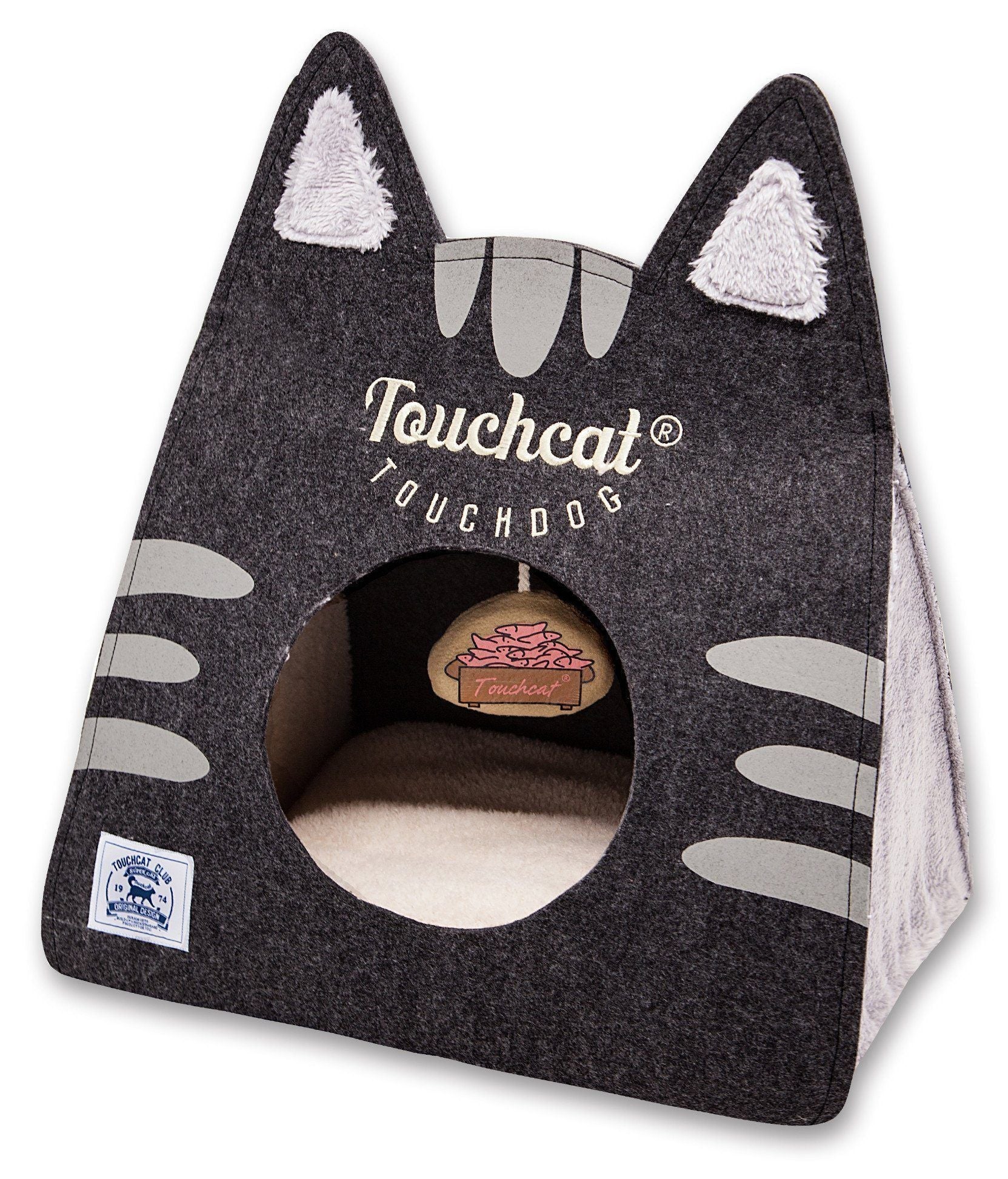 Folding Kitty-Ear Cat Bed with Plush Cushion, 19.7" x 13.8" x 18.9"