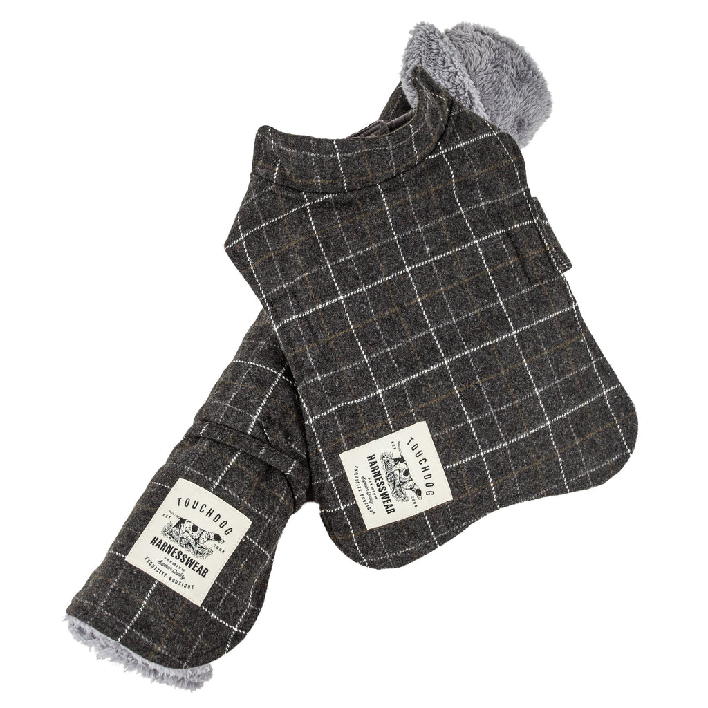 2-in-1 Windowpane Plaid Dog Jacket & Reversible Mat Set