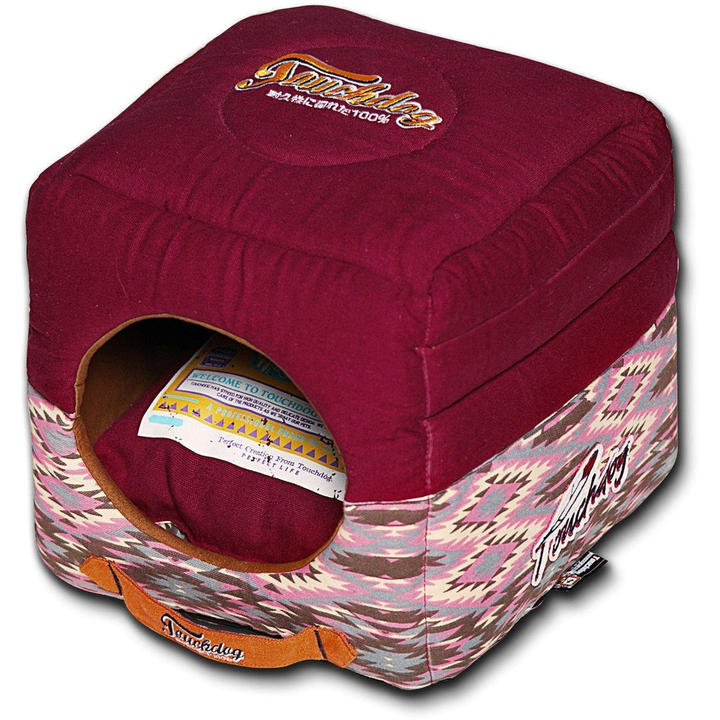 Touchdog ® '70's Vintage-Tribal' 2-in-1 Collapsible Squared Dog and Cat Bed