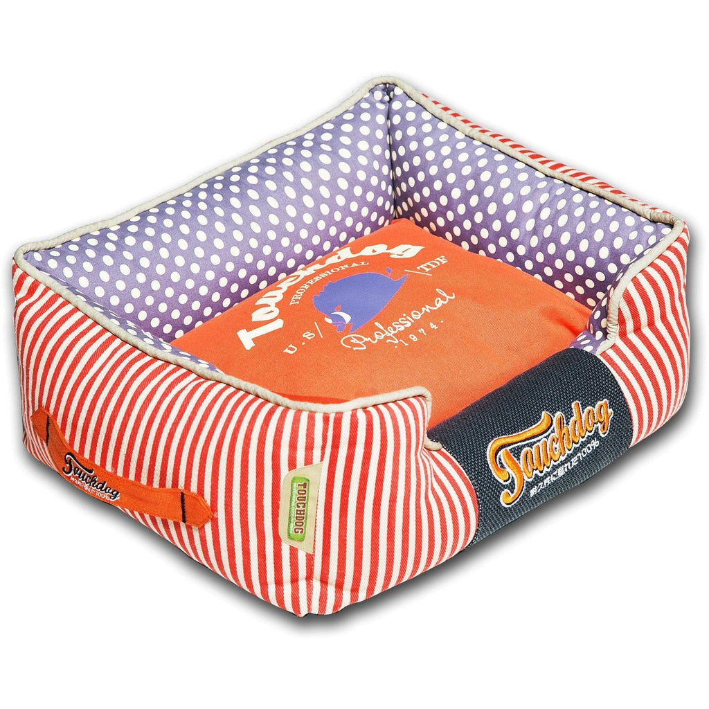 Touchdog Polka-Striped Rectangular Dog Bed with Removable Cushion