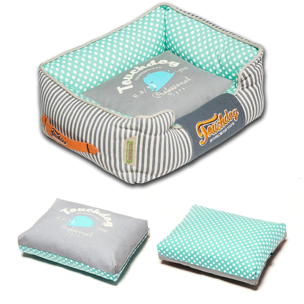 Touchdog Polka-Striped Rectangular Dog Bed with Removable Cushion