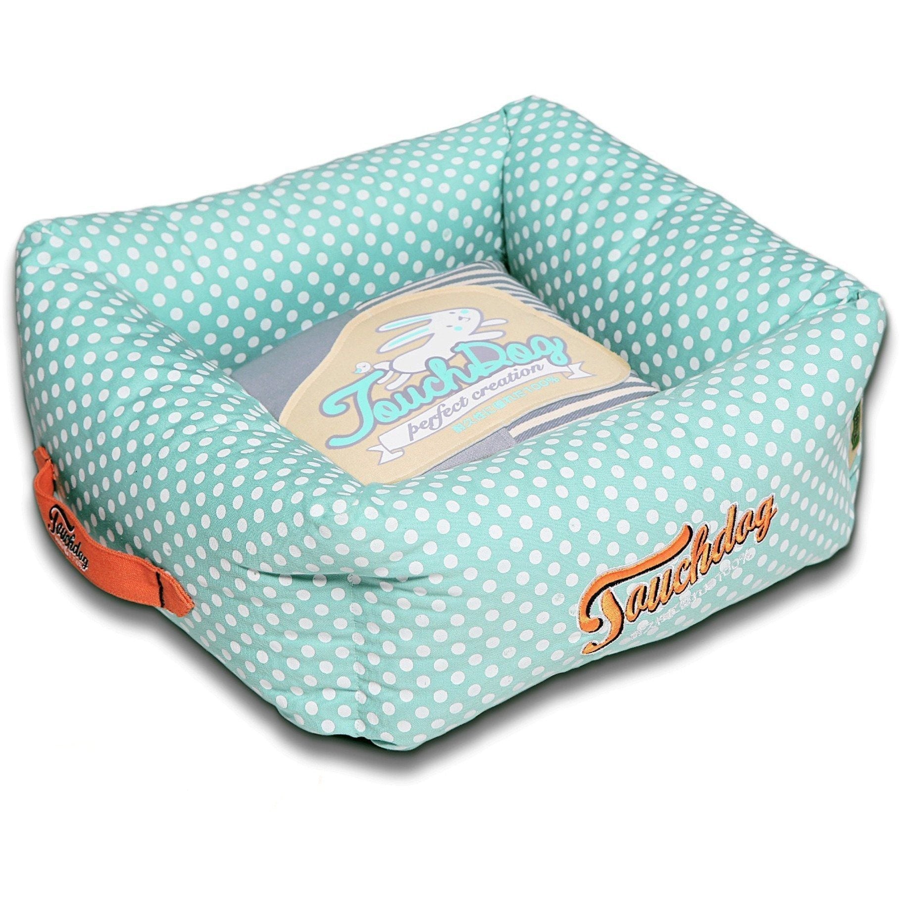 Squared Dog Bed with Reversible Cushion, Polka-Striped Print