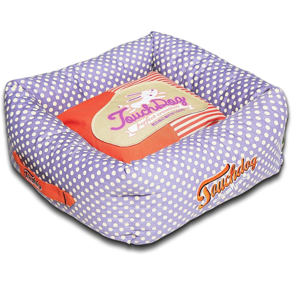 Squared Dog Bed with Reversible Cushion, Polka-Striped Print