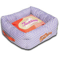 Squared Dog Bed with Reversible Cushion, Polka-Striped Print