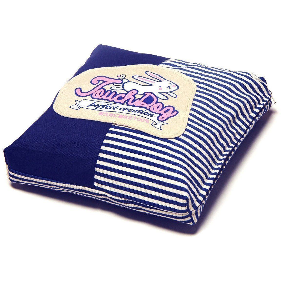 Squared Dog Bed with Reversible Cushion, Polka-Striped Print