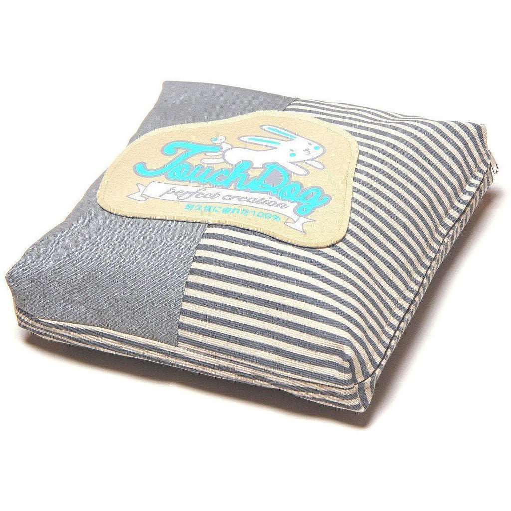 Squared Dog Bed with Reversible Cushion, Polka-Striped Print