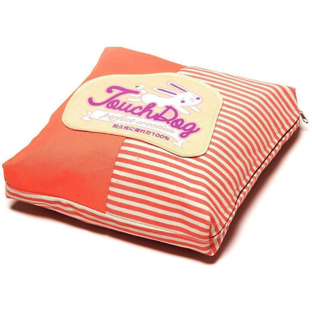 Squared Dog Bed with Reversible Cushion, Polka-Striped Print